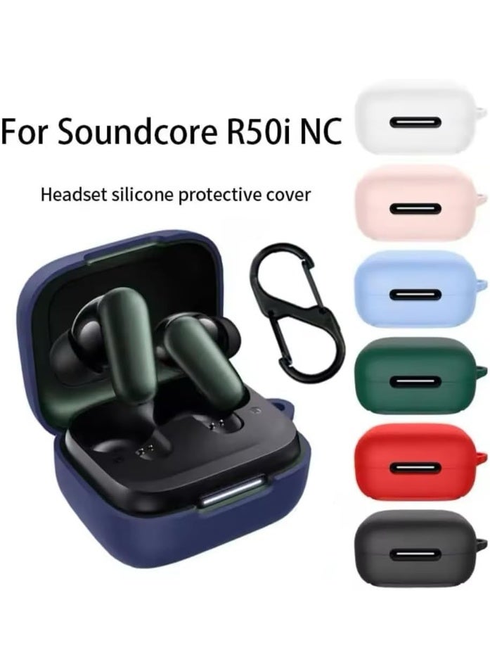 Compatible with Anker Soundcore R50i NC/Anker P30i Case Cover, Soft Silicone Shockproof Protective Case Wireless Earbuds with Carabiner, Front LED Visible (White) - Image 2